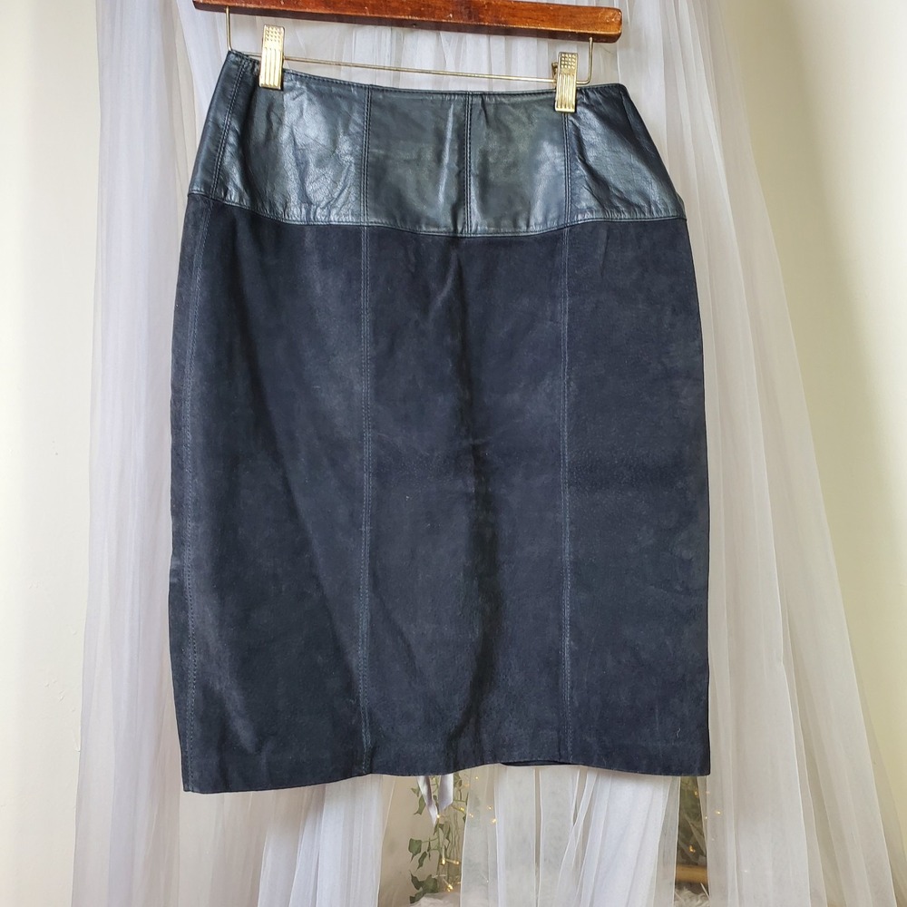 Vintage Charles Klein Black Leather 80's Mini Skirt Rocker Glam Retro Party 10